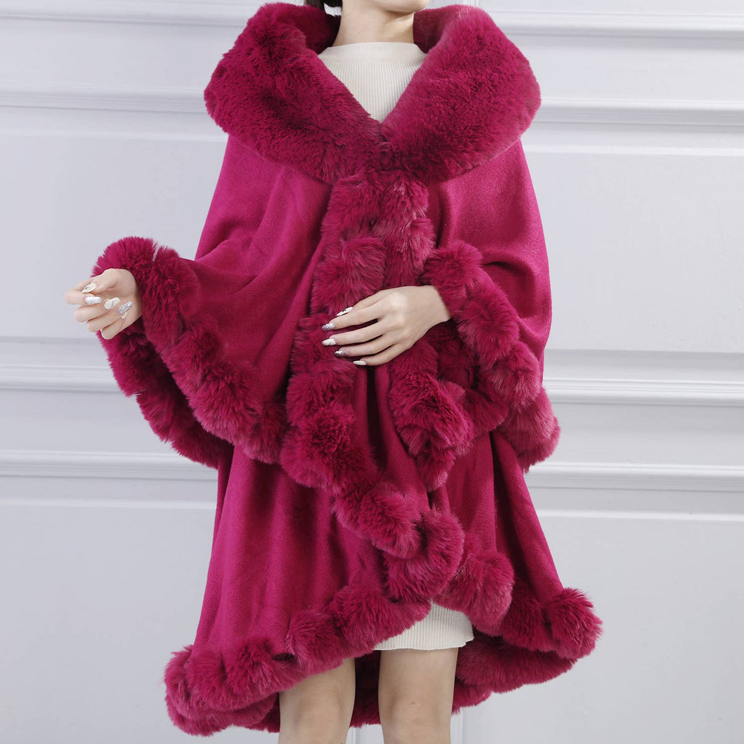PE371 Double layer fur trimmed capes: Black