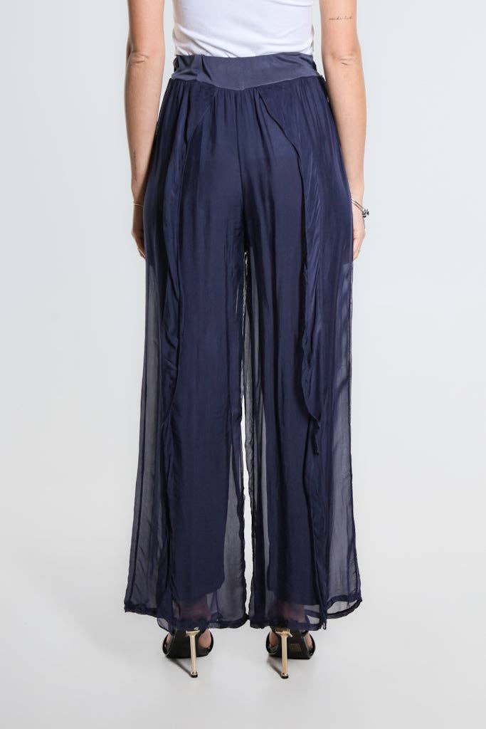 Wrap Front Silk Pant (PL214):Black