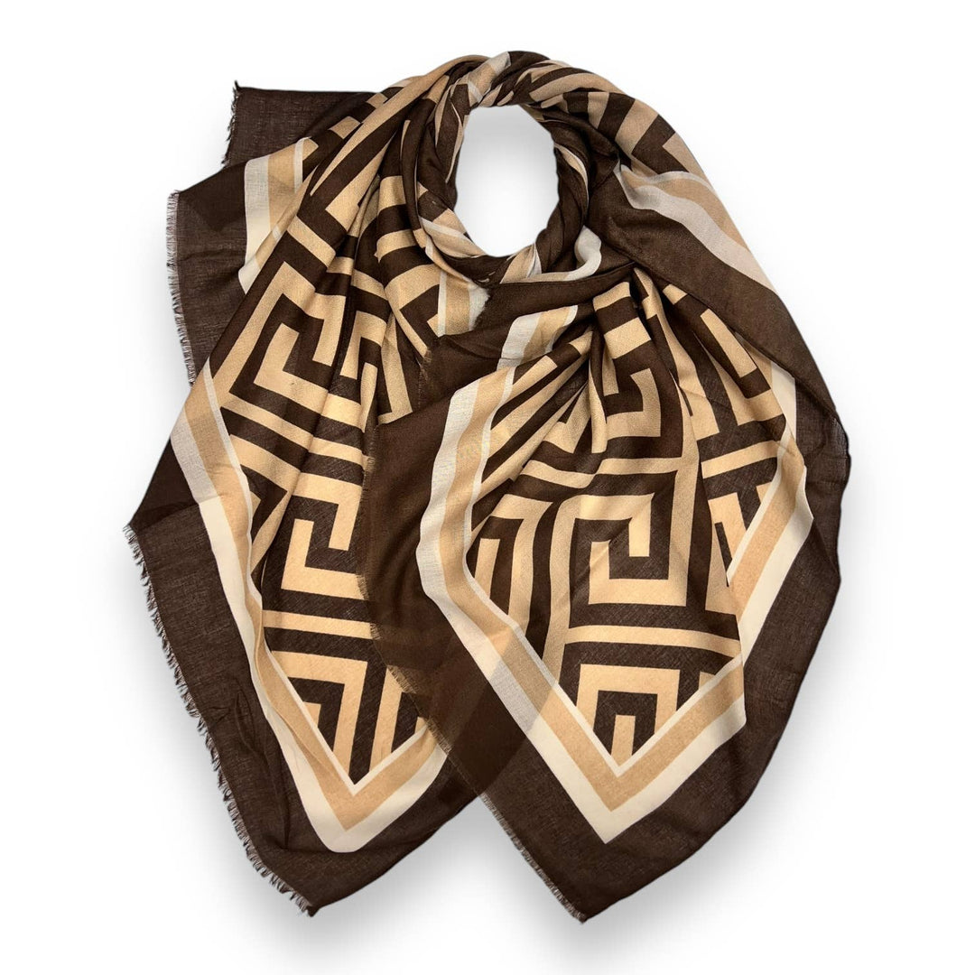 maze print scarf fringes: Black