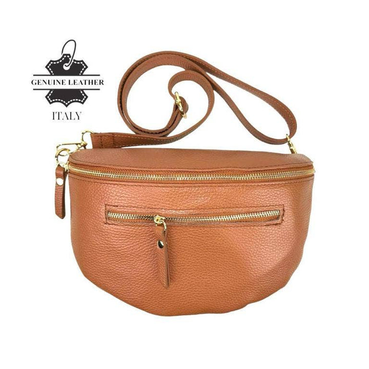 Italian Leather Waist Bag: Gold