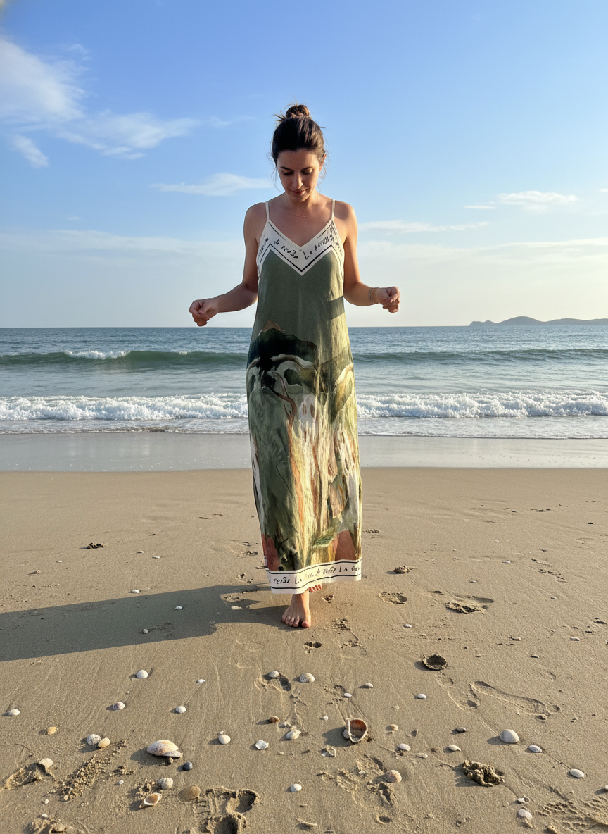 LINEN Women's Maxi Dress -Olive Green - O/S