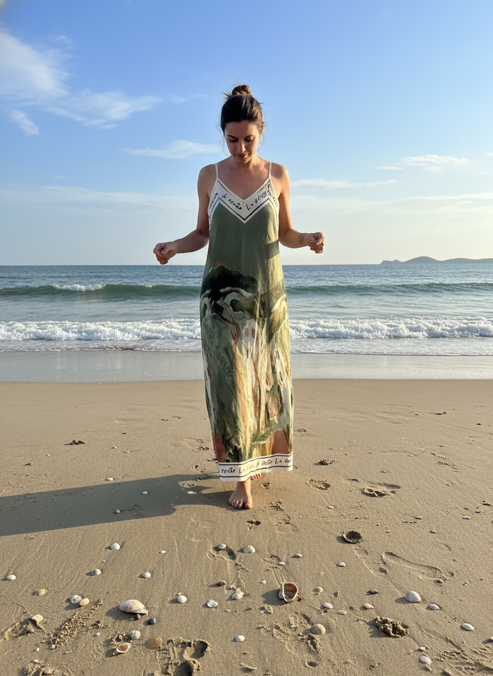 LINEN Women's Maxi Dress -Olive Green - O/S
