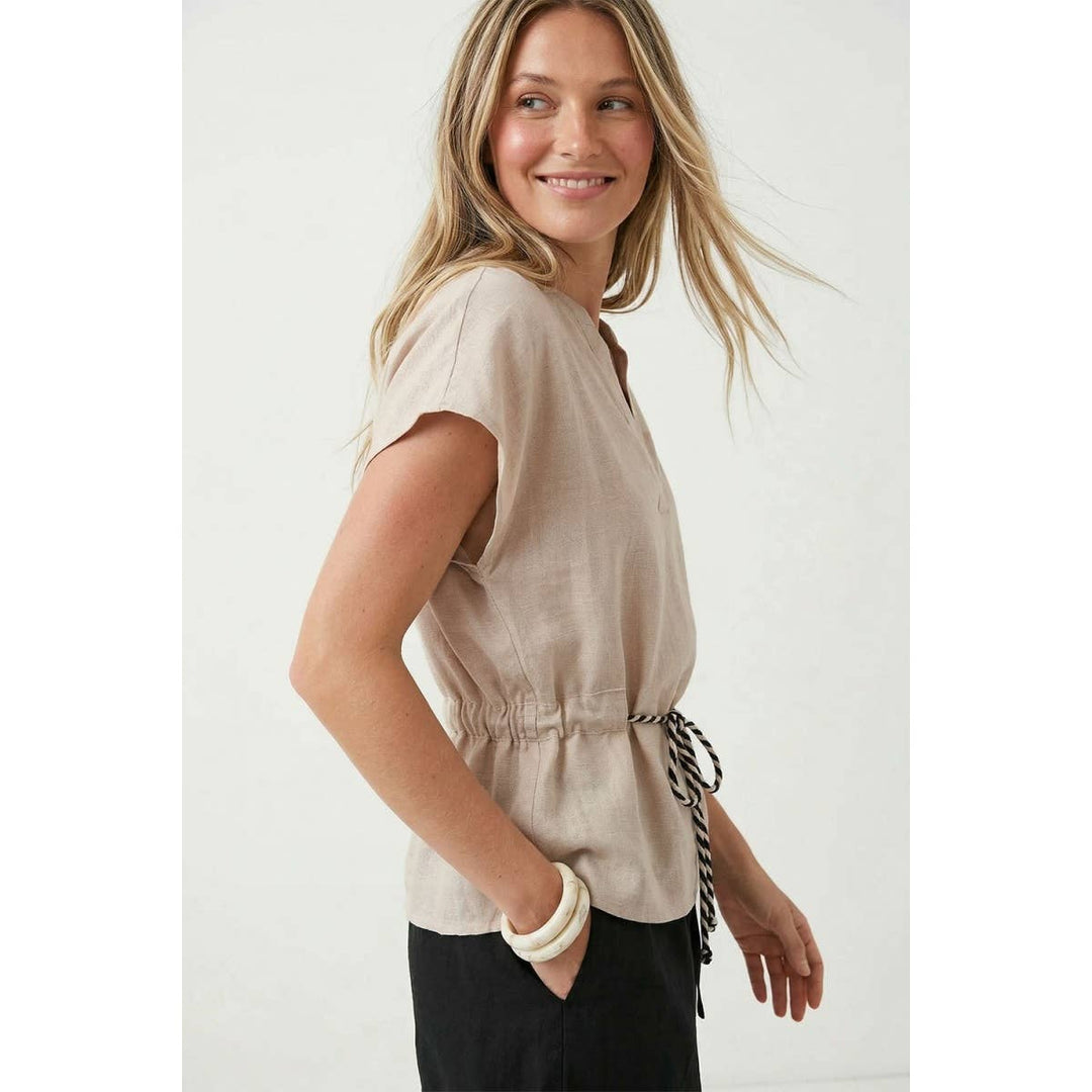 Rope Tie Waist Top: Taupe / M