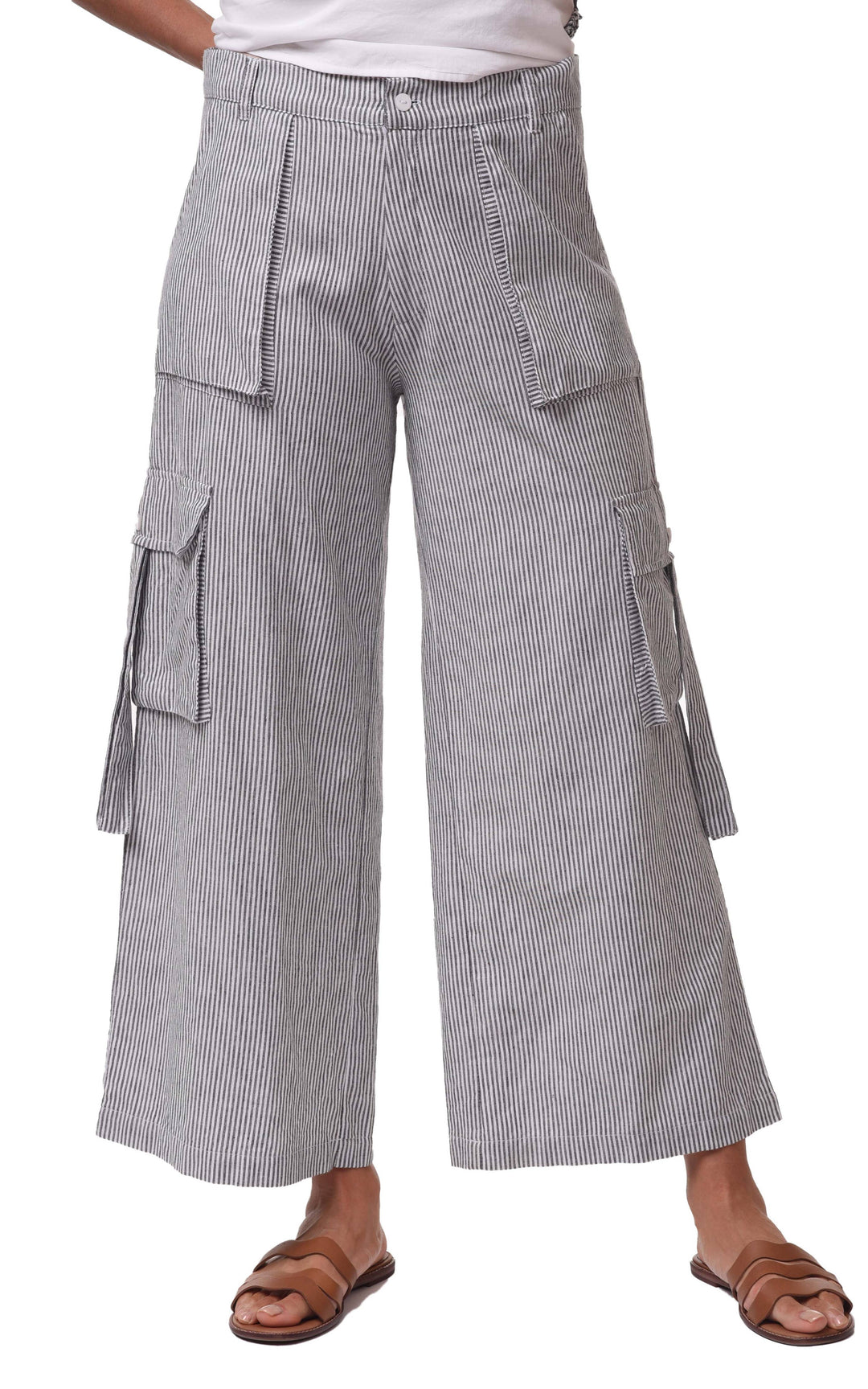 Tulip Clothing - CV1086 Calista Cargo Pant in Ticking Stripe*: M