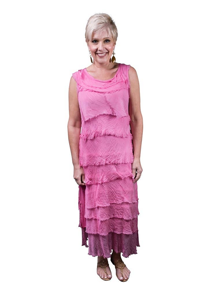 Aleena Silk Maxi Ruffle Dress (DT215):Orchid