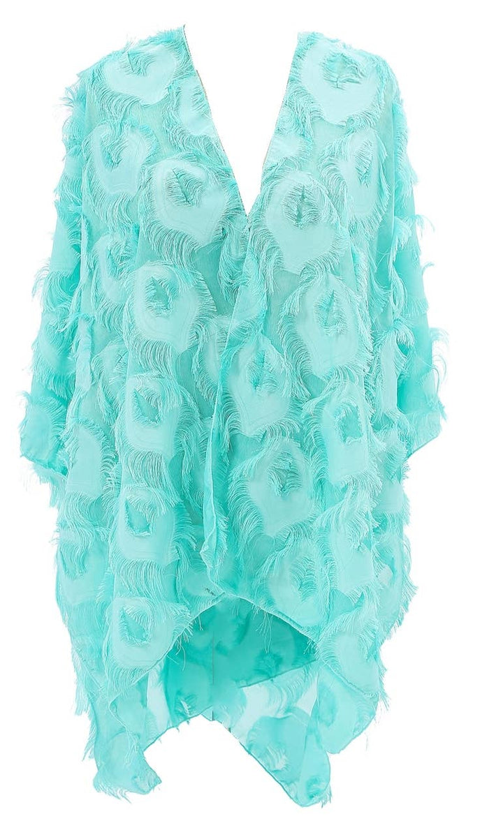 Elegant 3D Feather Fringe Eyelash Kimono/Cover-Up: Brown