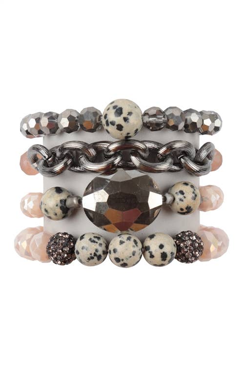 4 LAYERED STACKABLE CHAIN GLASS BEAD: Silver