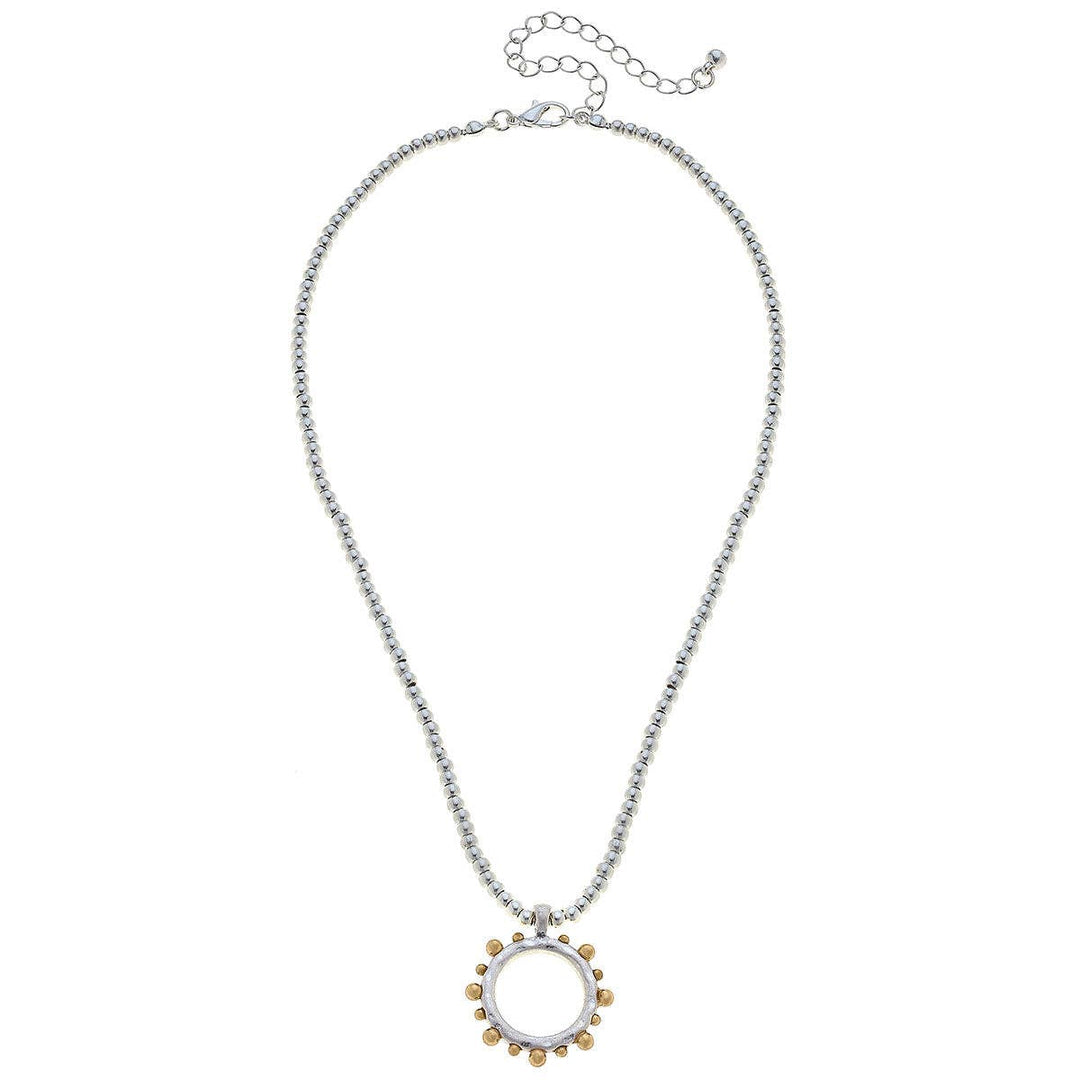 Melanie Studded Metal Circle Beaded Necklace in Two-Tone