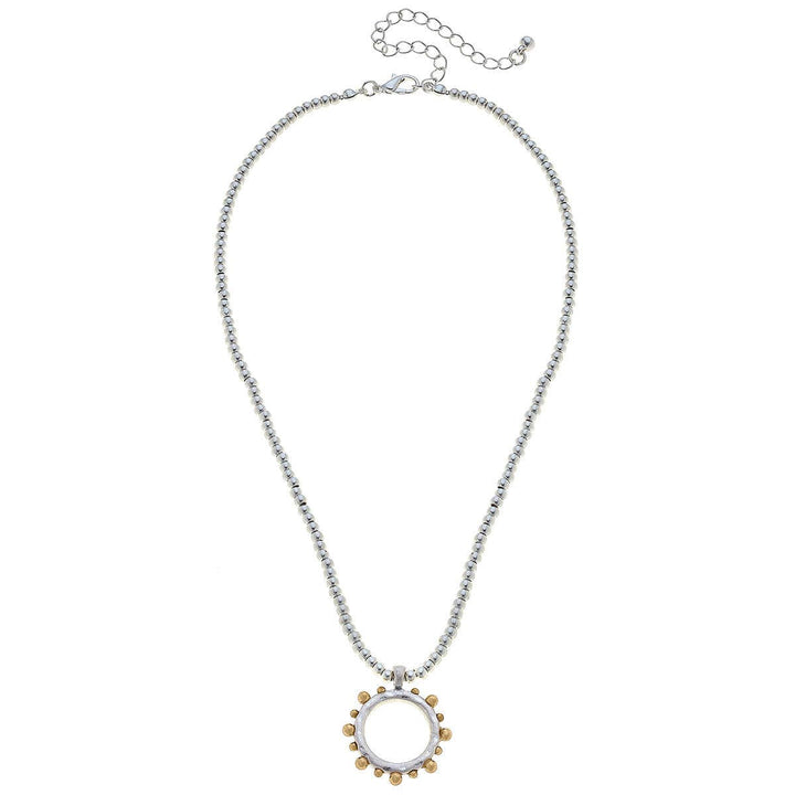 Melanie Studded Metal Circle Beaded Necklace in Two-Tone