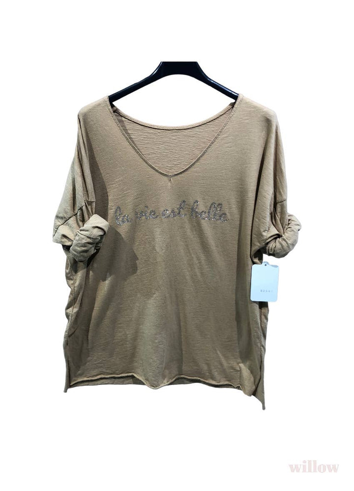 “Life is beautiful” cotton t-shirt: Khaki