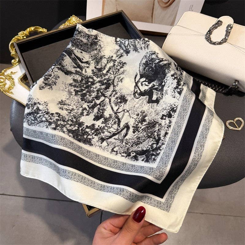 Sheer Trend - Fashion Print Square Scarf: Yellow