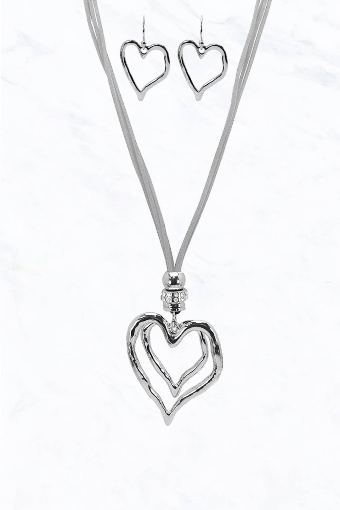 Heart Charm Cord Necklace Brown Gold