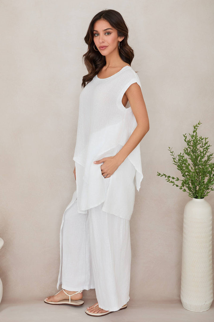 HI-LOW LINEN TOP  Beige / M