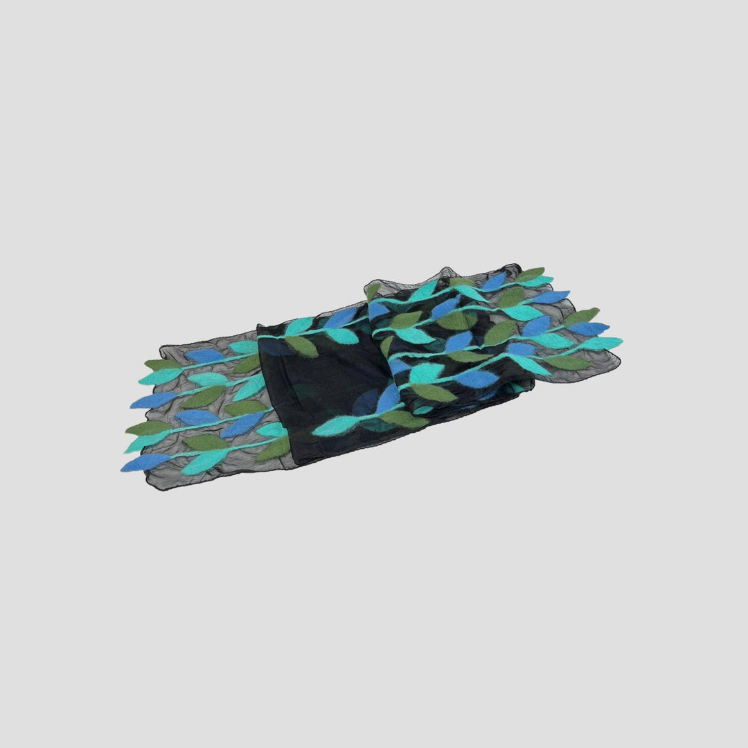 Leaf Merino Wool Handmade Felt Scarf: Blue-Green