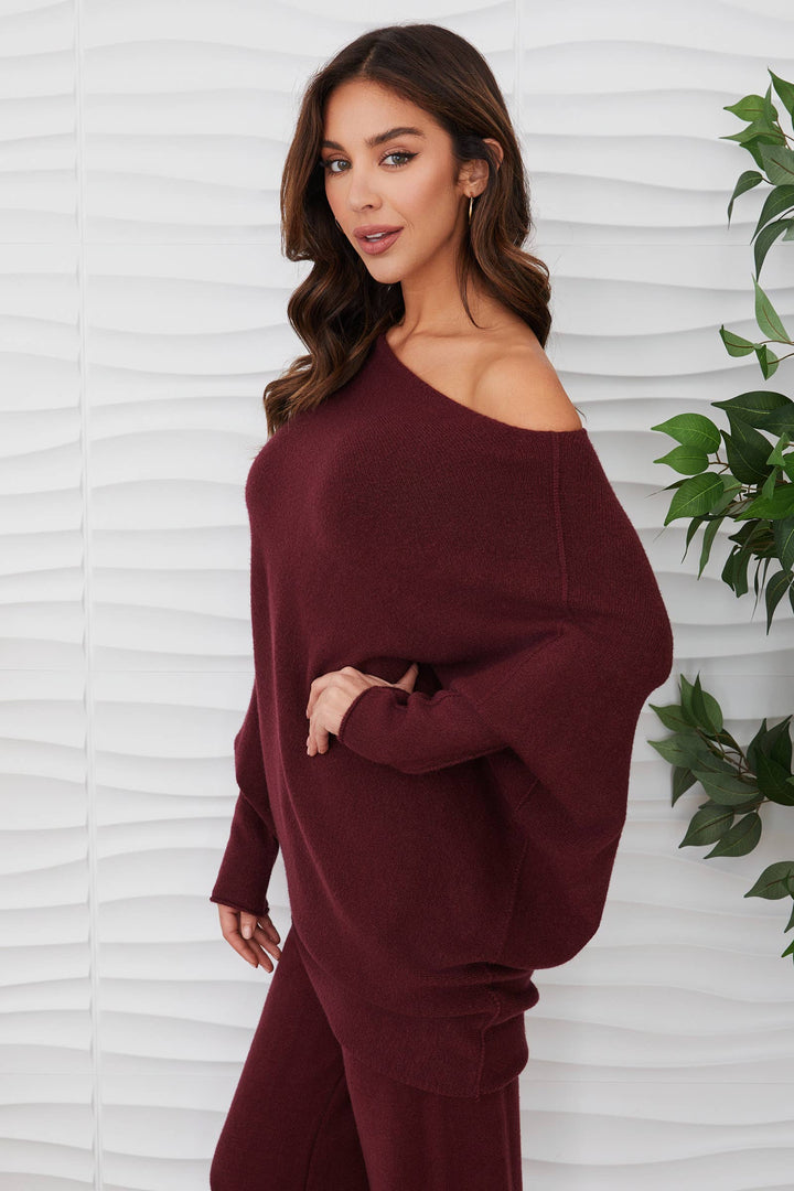 ASYMMETRICAL SWEATER WINE-S