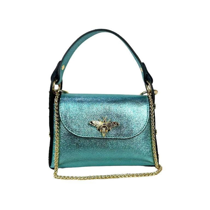 Metallic Leather Bag w/ Studs and Bee: Rose