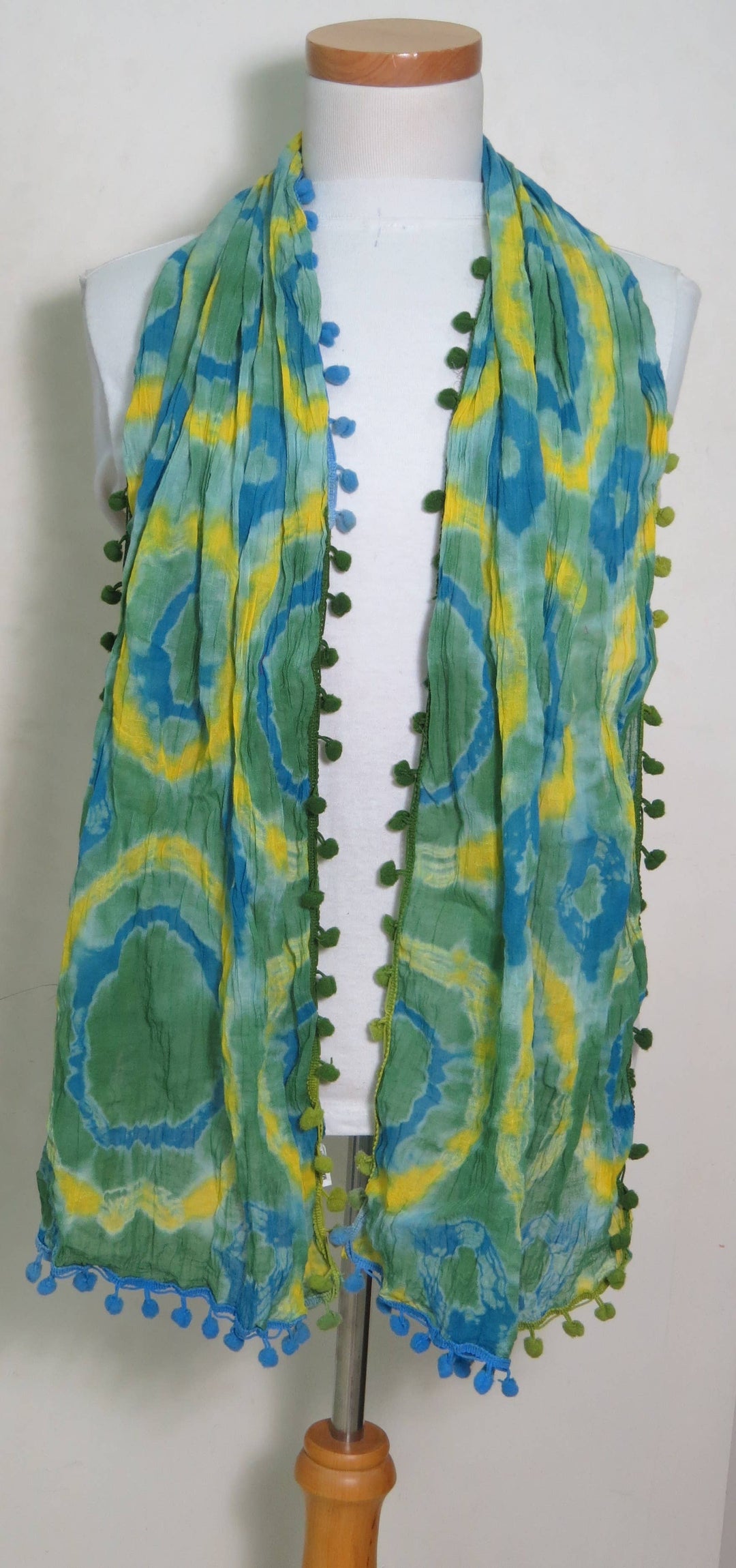 Cotton scarf Tie dye 100% Cotton pom pom edge