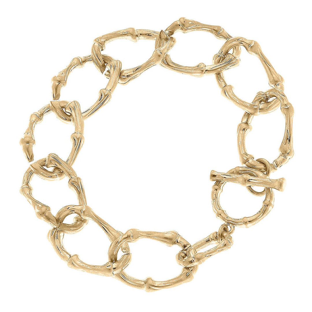 CANVAS Style - River Oval Bamboo T-Bar Bracelet in Worn Gold