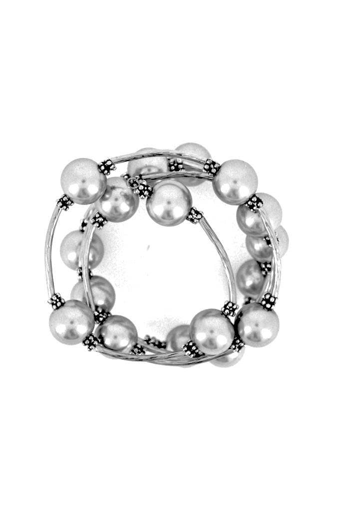 Sea Lily - 100S: Silver Shell Pearl Wrap Bracelet
