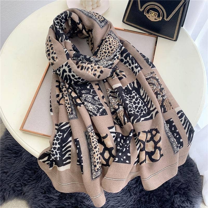 Winding River - Tan / Black Portrait Scarf