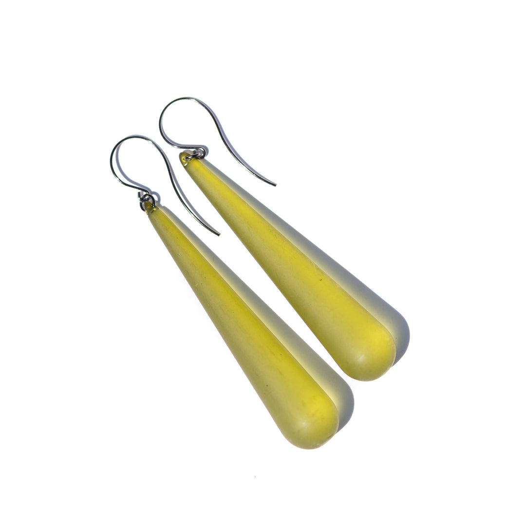 Leetie Lovendale - Olive Green Frosted Long Teardrop lucite statement earrings