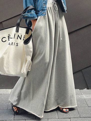 Loose Urban Gray Wide Leg Elastic Waist Pants: LIGHT GRAY / L