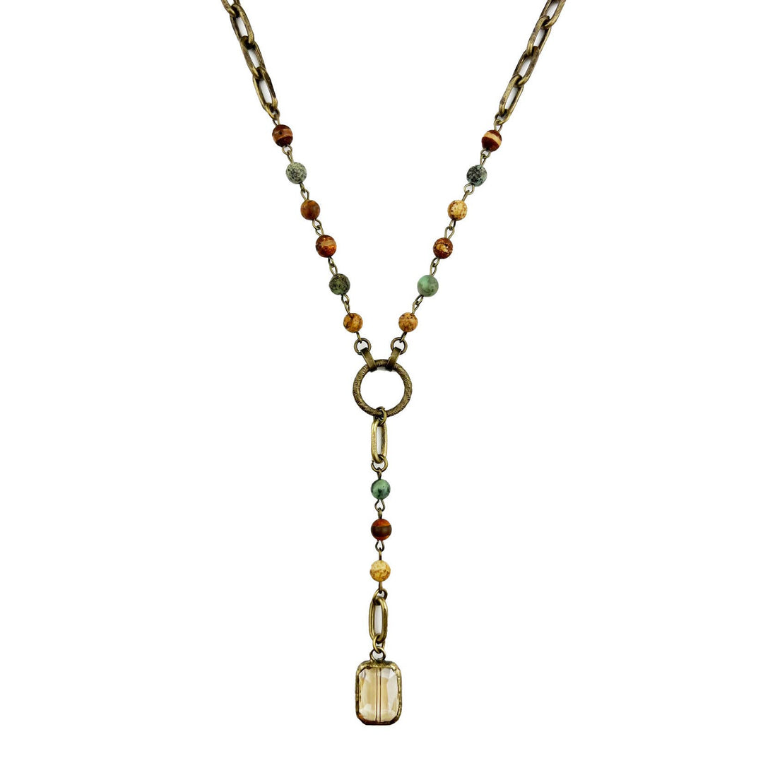 Short Necklace with Square Crystal Pendant