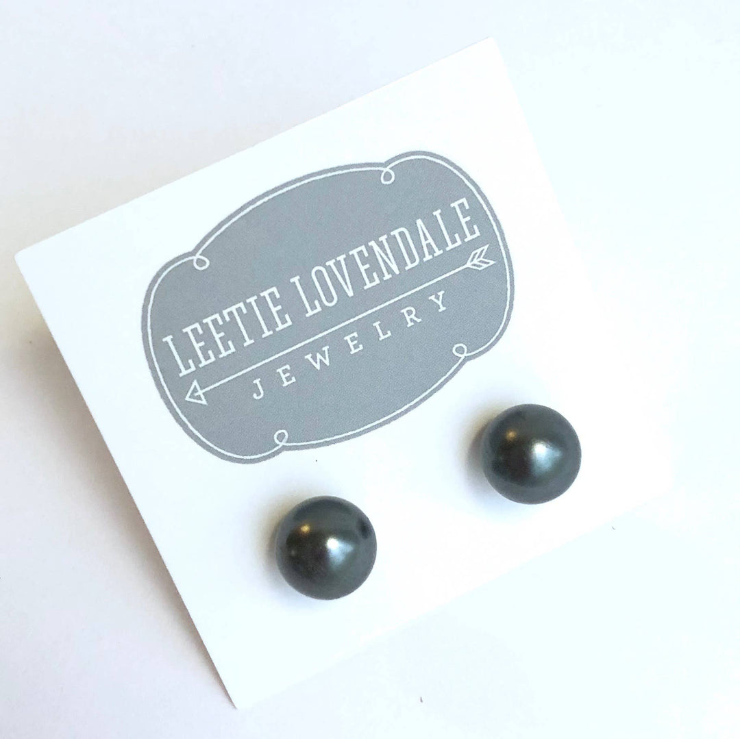 Leetie Lovendale - Black Pewter Pearl Lucite Ball Stud Earrings