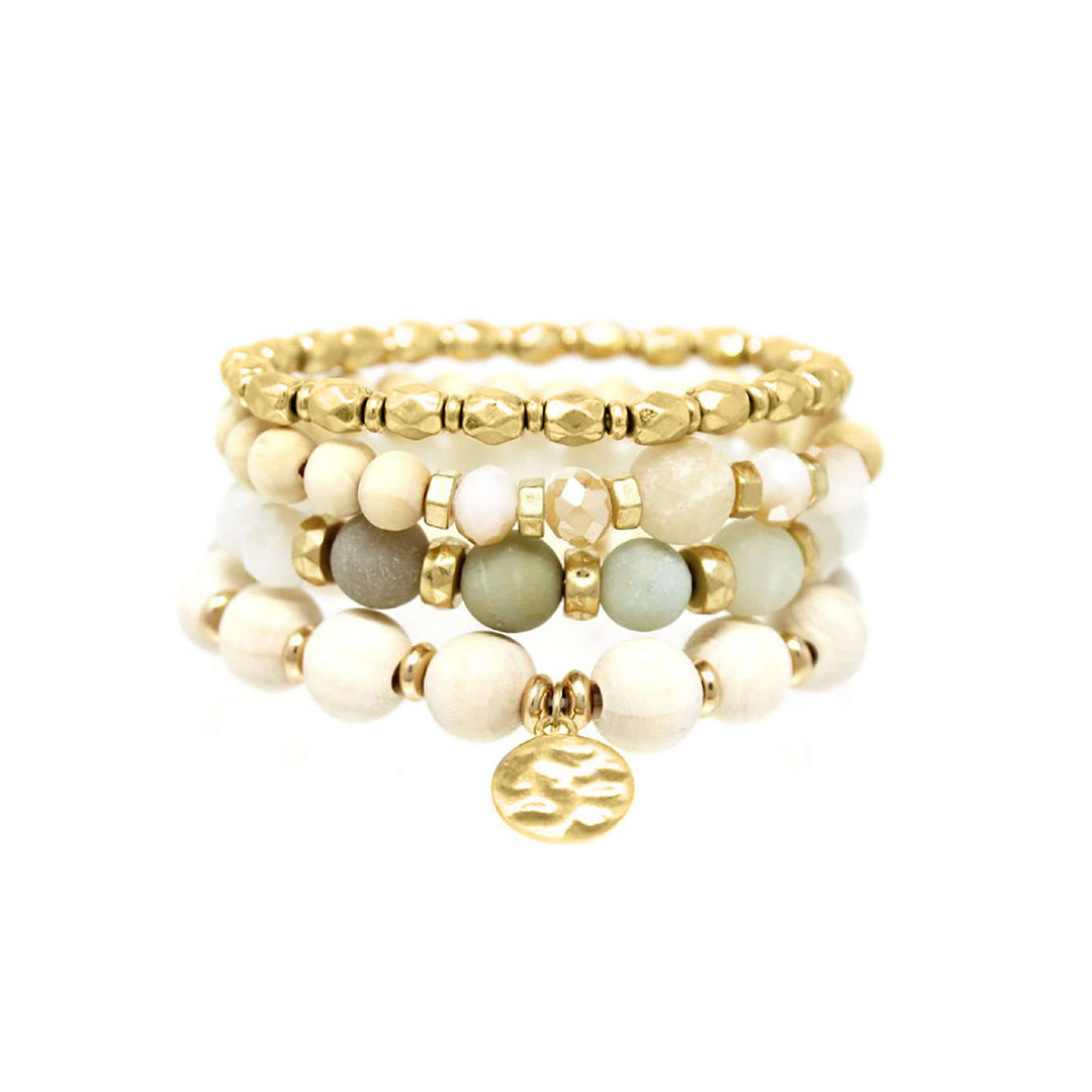 Natural Stone Multi Layer Bracelet: Beige