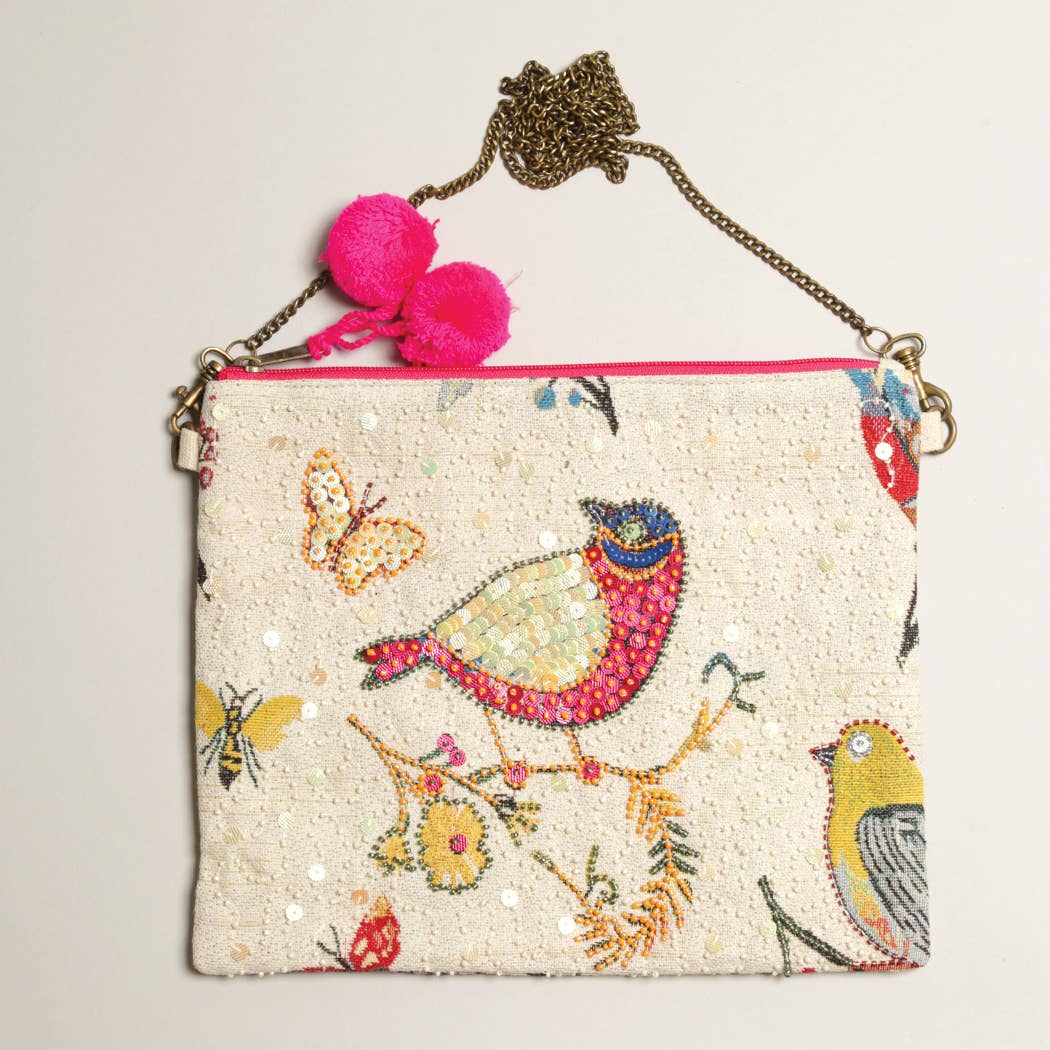Fashion City - Bird Beaded Clutch with Chain