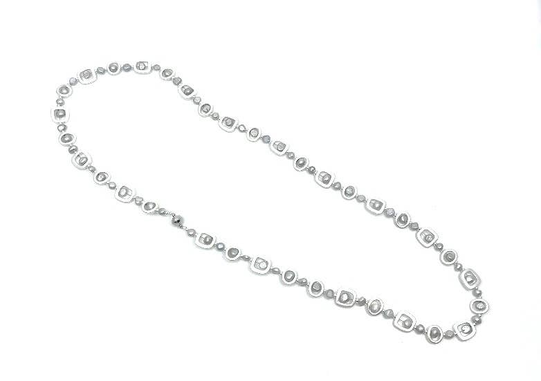 Long Silver Geometric with Silver Freshwater Pearls