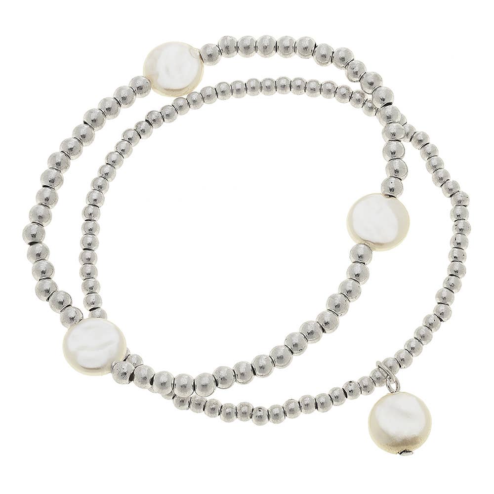 Aria Layered Bracelets In Worn Silver (Set of 2) - Pearls
