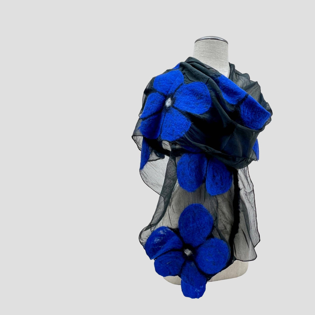 Blue Flower Wet Felt Scarf