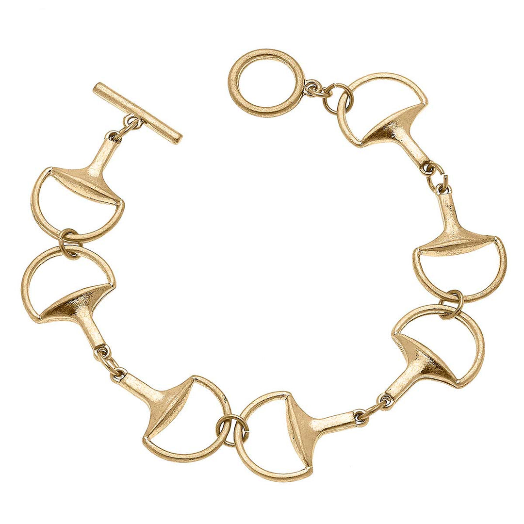 Stella Horsebit T-Bar Bracelet in Worn Gold