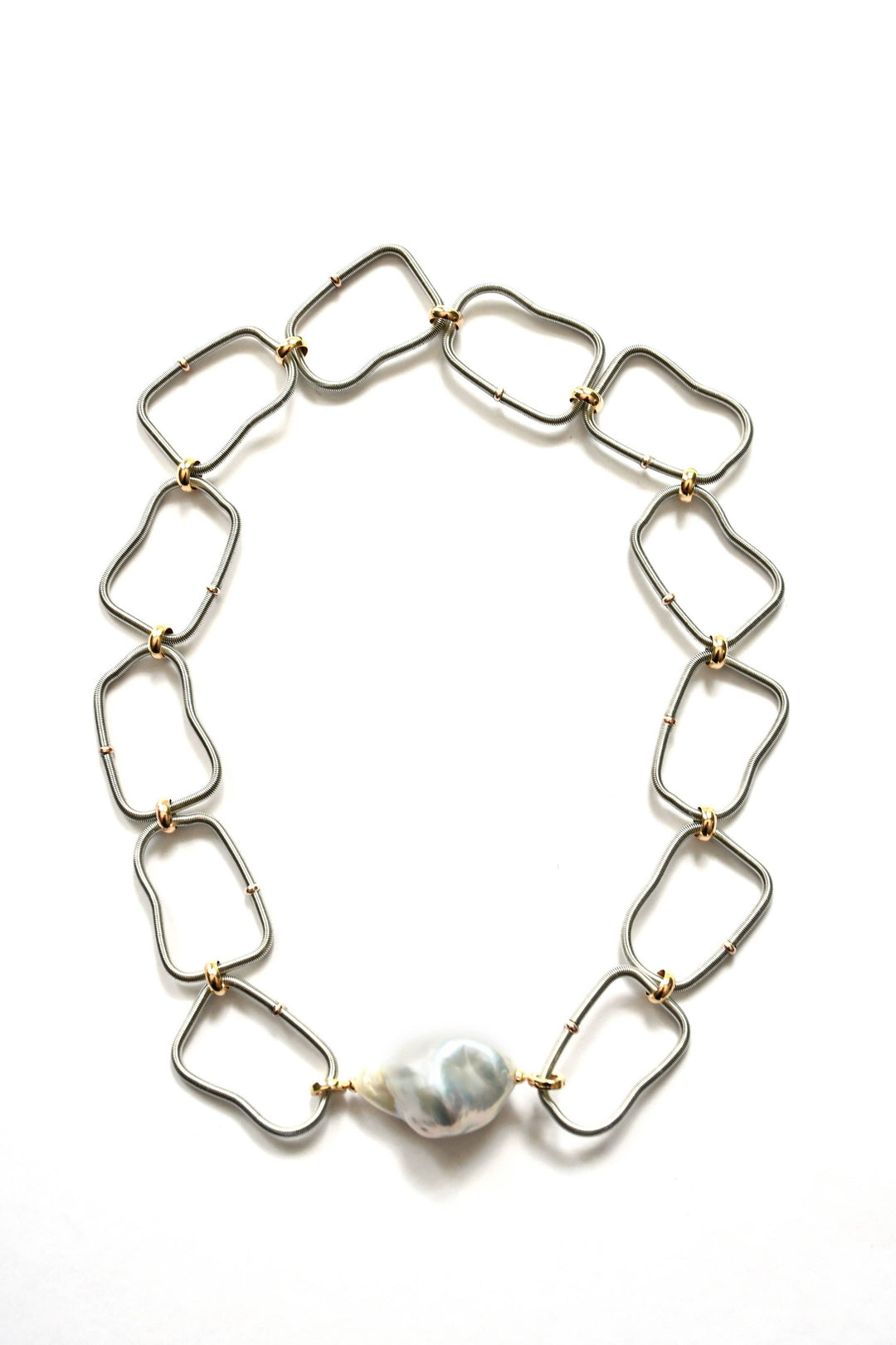 Sea Lily - SH31SIL - Silver Baroque Shaped Wire Chain With Gold Rings A