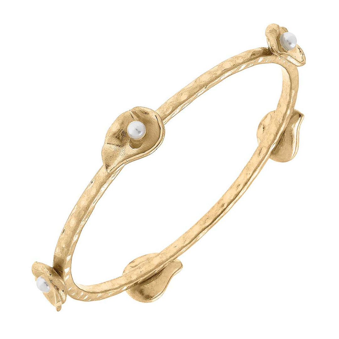 Oyster with Pearl Bangle in Worn Gold
