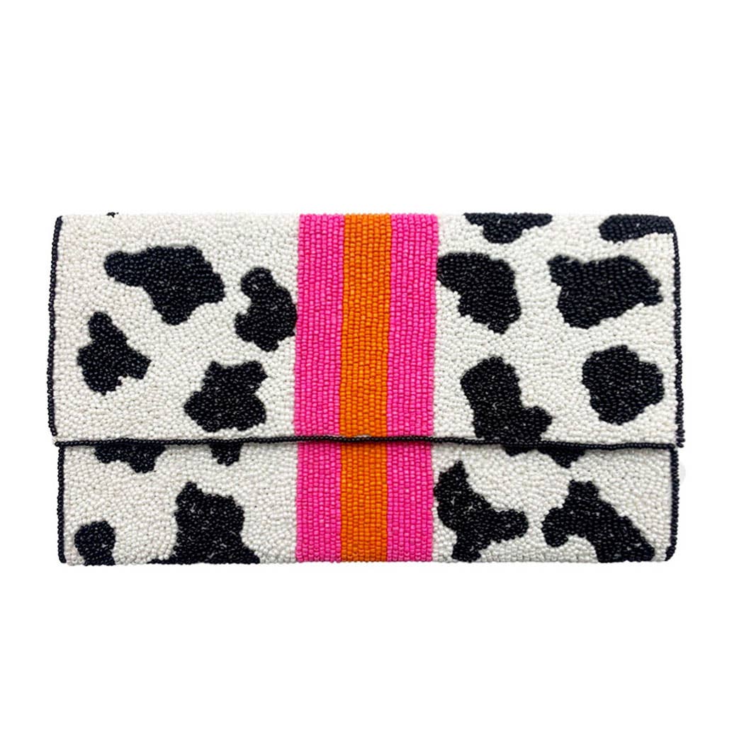 Fashion City - Seed Beaded Animal Pattern Clutch with Chain