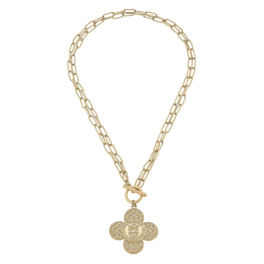 French Quatrefoil T-Bar Neck Gold