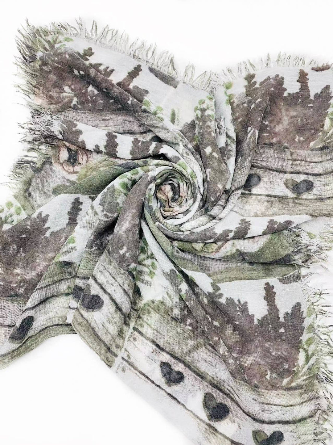 Grey Floral Rose & Lavender Fringe-Accent Scarf