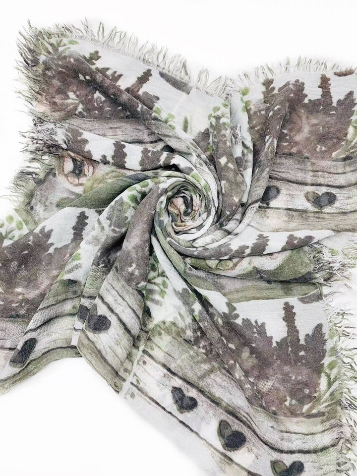 Grey Floral Rose & Lavender Fringe-Accent Scarf