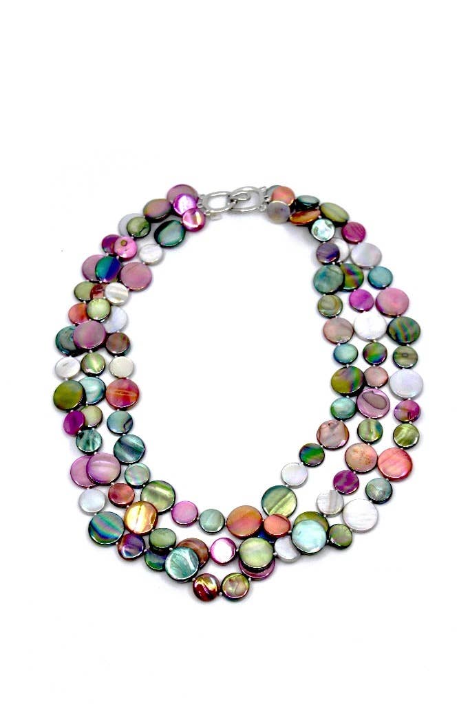 Berry/Teal/Light Gray 3 Strand MOP Necklace