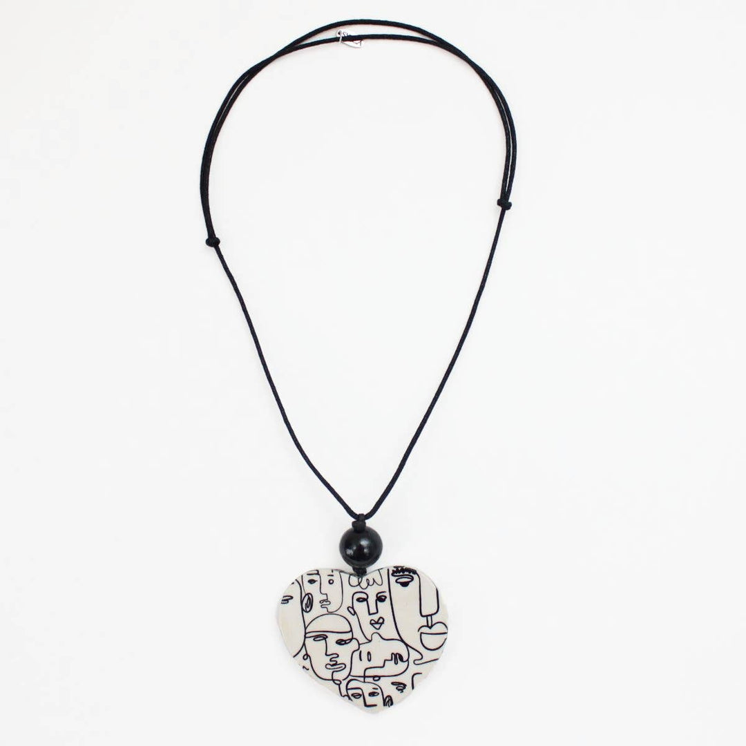 Faces Heart Pendant Necklace