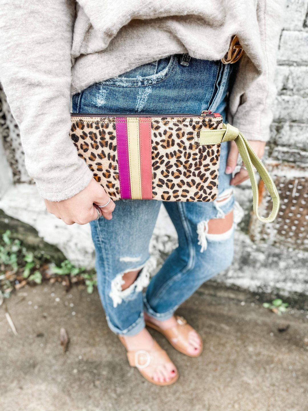 Folklore Couture - Folklore Couture Lyla Real Leather Animal Print Wristlet Bag