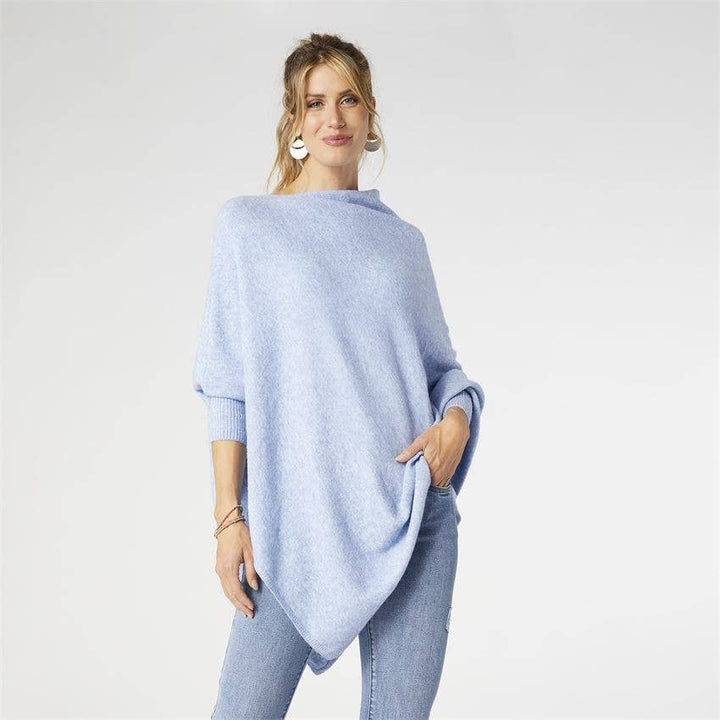 Sweater Poncho: Heather Blue