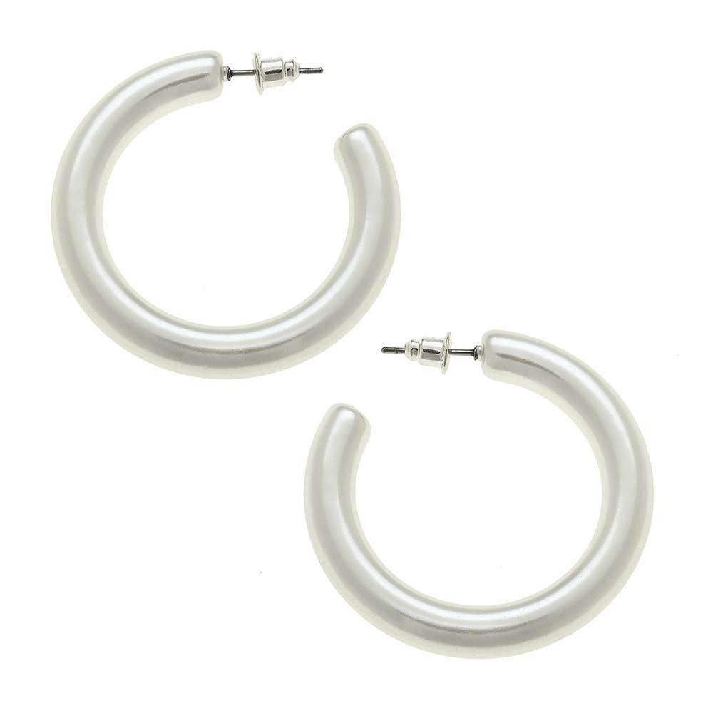 Tori Pearl-Coated Hoop Earrings in Ivory