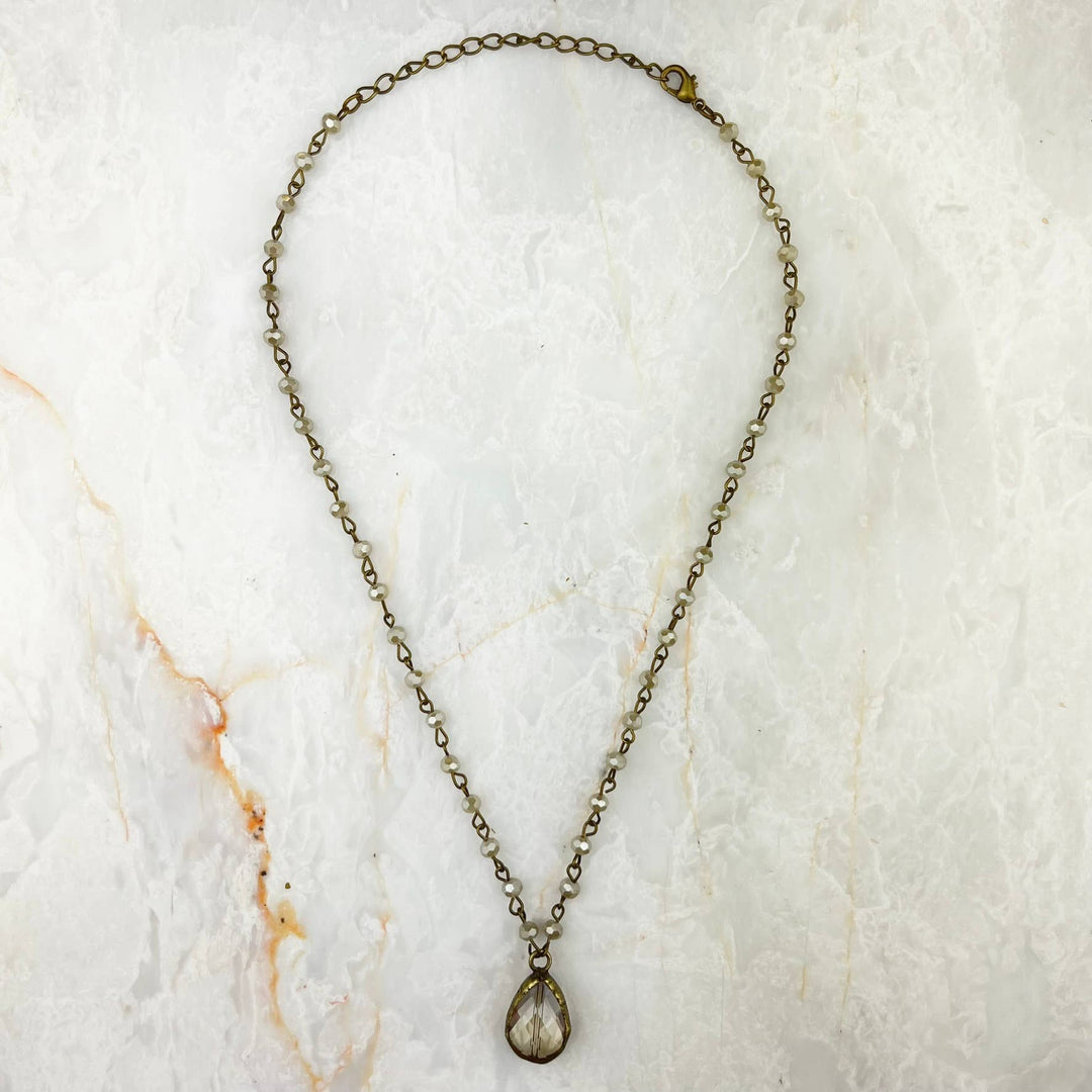 Short Crystal Necklace with Teardrop Pendant