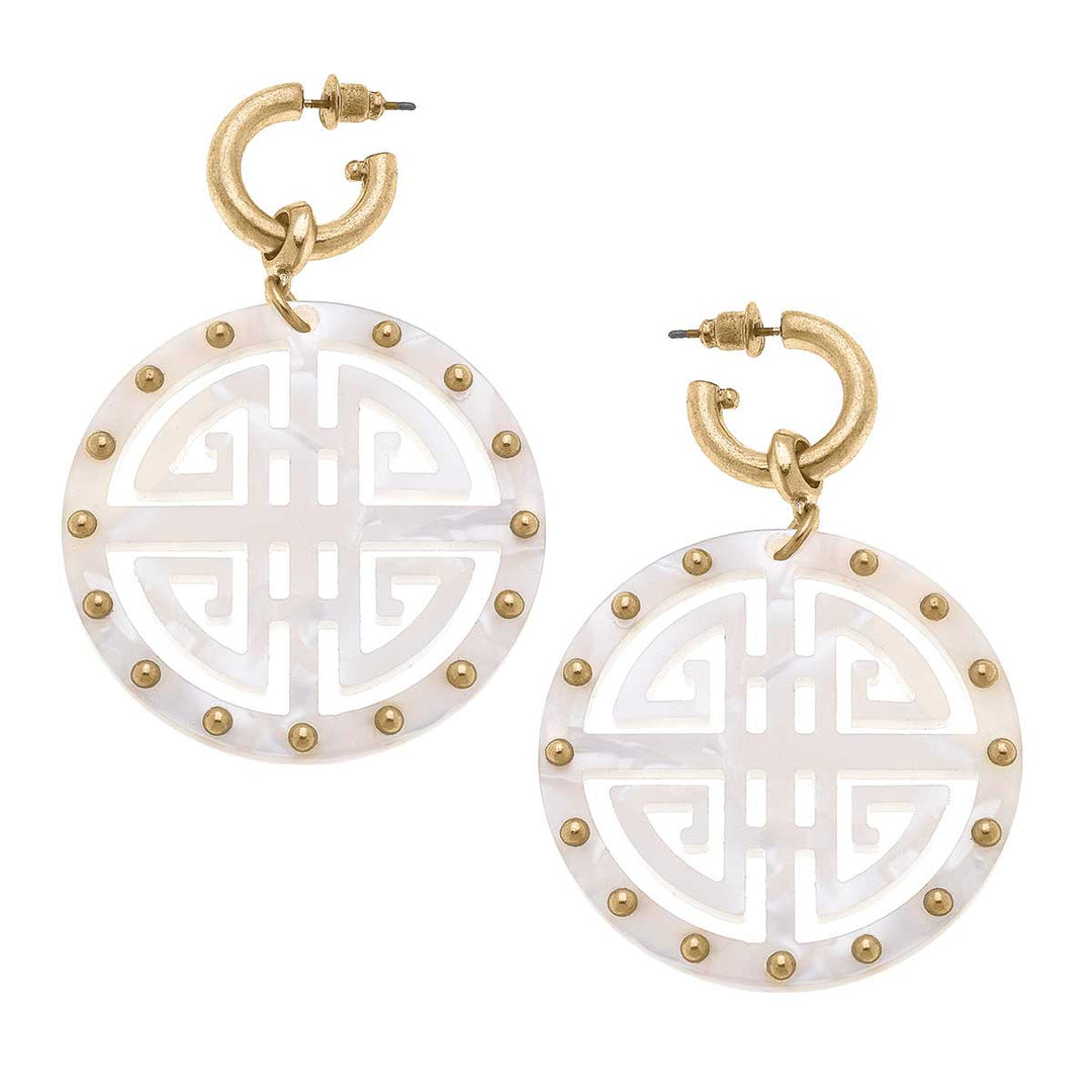 Jenson Greek Keys Resin Earrings in Mother of Pearl
