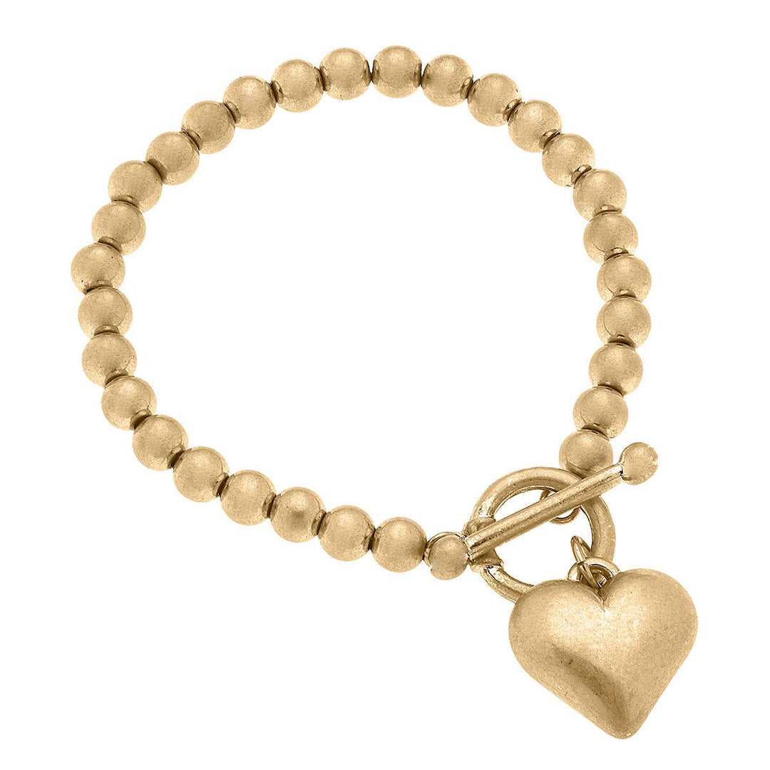 Maggie Puffy Heart & Ball Bead Stretch Toggle Bracelet