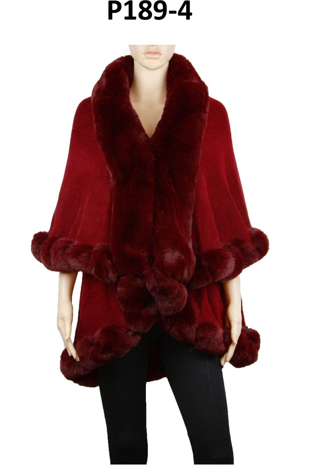 _Burgundy Fur Trim Shawl/Poncho