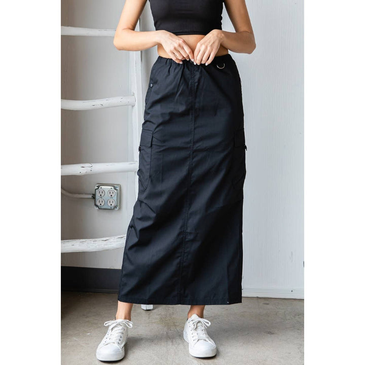 Parachute Cargo Long Skirt: Black / S